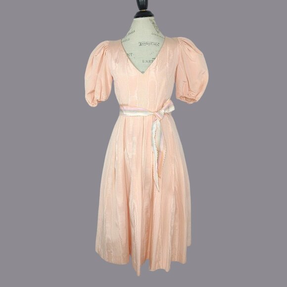 Vintage Peach Fit Flare Dress 4 Small Morton Myle - Picture 1 of 11